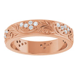 14K Gold Round Lab-Grown Diamond Accented Floral Band - 1.5mm Stones - Rose Gold - view 3