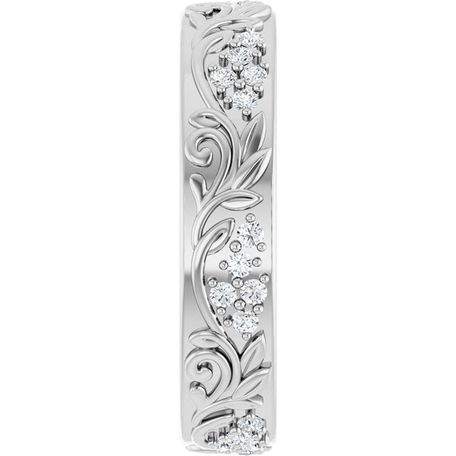 14K Gold Round Lab-Grown Diamond Accented Floral Band - 1.5mm Stones - White Gold - view 4
