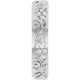 Platinum Round Lab-Grown Diamond Accented Floral Band - 1.5mm Stones - view 4
