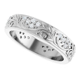 14K Gold Round Lab-Grown Diamond Accented Floral Band - 1.5mm Stones - White Gold - view 5