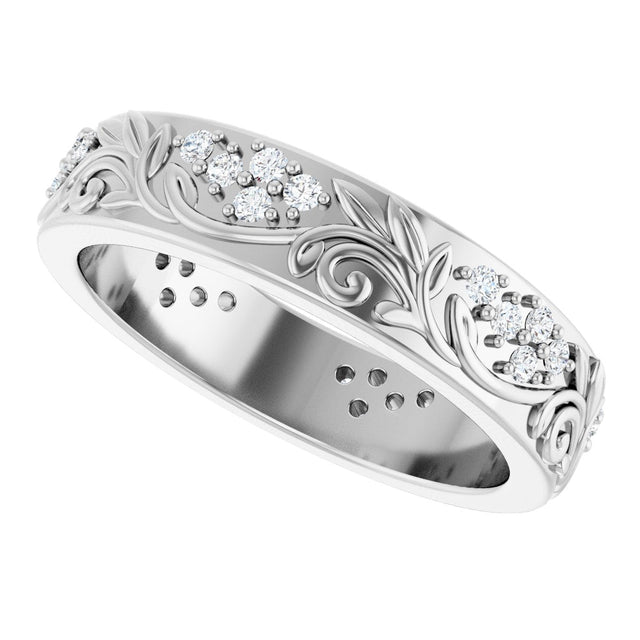 Platinum Round Lab-Grown Diamond Accented Floral Band - 1.5mm Stones - view 5