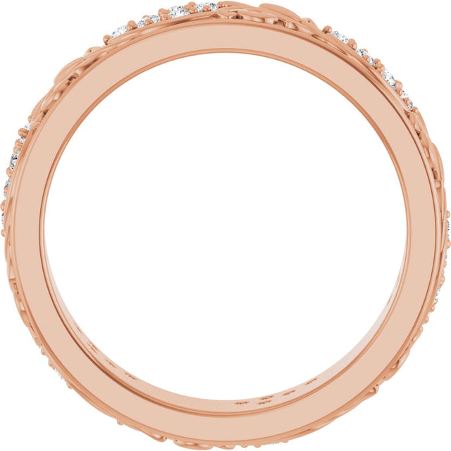 14K Gold Round Lab-Grown Diamond Accented Floral Band - 1.5mm Stones - Rose Gold - view 2