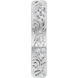 14K Gold Round Lab-Grown Diamond Accented Floral Band - 1.5mm Stones - White Gold - view 4