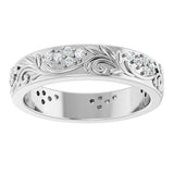 14K Gold Round Lab-Grown Diamond Accented Floral Band - 1.5mm Stones - White Gold - view 3
