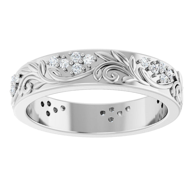 Platinum Round Lab-Grown Diamond Accented Floral Band - 1.5mm Stones - view 3