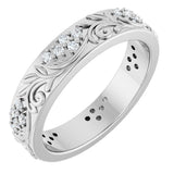 Platinum Round Lab-Grown Diamond Accented Floral Band - 1.5mm Stones