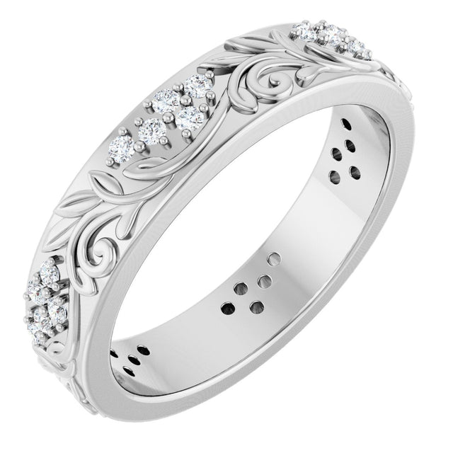 Platinum Round Natural Diamond Accented Floral Band - 1.5mm Stones