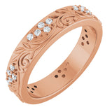 14K Gold Round Lab-Grown Diamond Accented Floral Band - 1.5mm Stones - Rose Gold