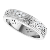 Platinum Round Lab-Grown Diamond Accented Floral Band - 1.5mm Stones - view 5