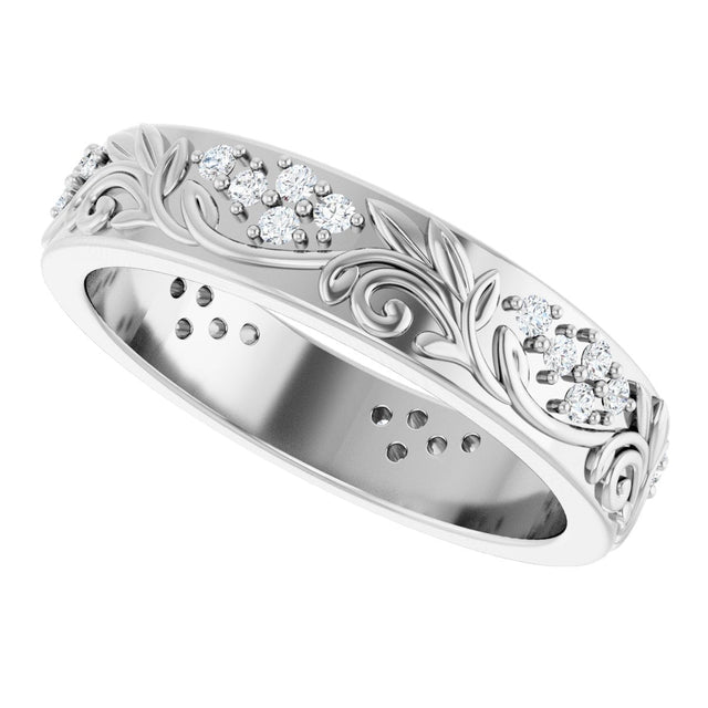 Platinum Round Lab-Grown Diamond Accented Floral Band - 1.5mm Stones - view 5