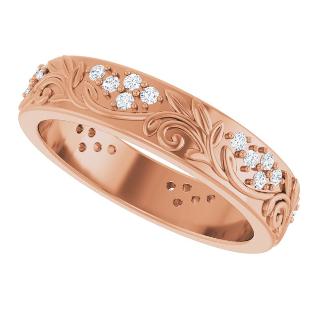 14K Gold Round Lab-Grown Diamond Accented Floral Band - 1.5mm Stones - Rose Gold - view 5
