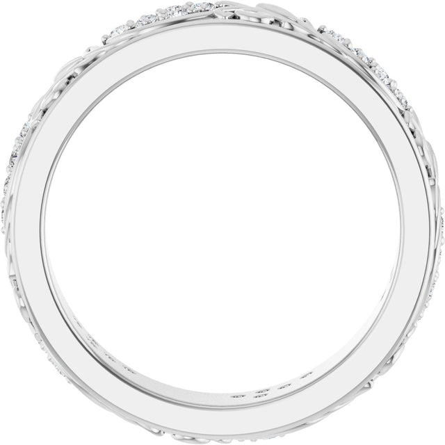 Platinum Round Lab-Grown Diamond Accented Floral Band - 1.5mm Stones - view 2
