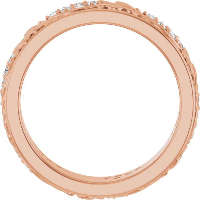 14K Gold Round Lab-Grown Diamond Accented Floral Band - 1.5mm Stones - Rose Gold - view 2
