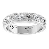 14K Gold Round Lab-Grown Diamond Accented Floral Band - 1.5mm Stones - White Gold - view 3