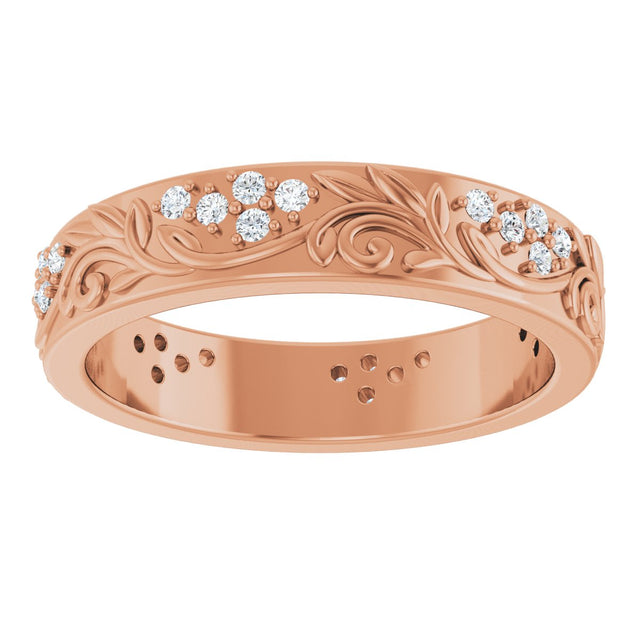 14K Gold Round Lab-Grown Diamond Accented Floral Band - 1.5mm Stones - Rose Gold - view 3