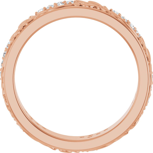 14K Gold Round Lab-Grown Diamond Accented Floral Band - 1.5mm Stones - Rose Gold - view 2