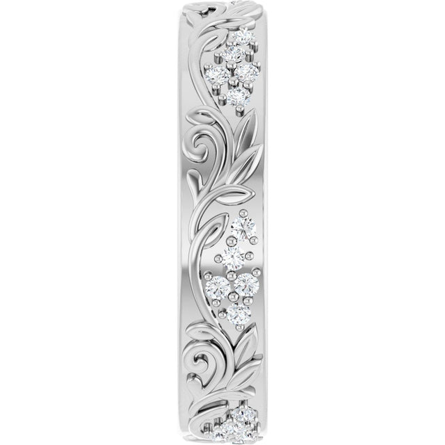 14K Gold Round Lab-Grown Diamond Accented Floral Band - 1.5mm Stones - White Gold - view 4