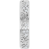 Platinum Round Lab-Grown Diamond Accented Floral Band - 1.5mm Stones - view 4