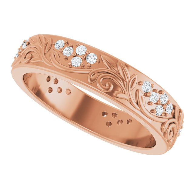 14K Gold Round Lab-Grown Diamond Accented Floral Band - 1.5mm Stones - Rose Gold - view 5