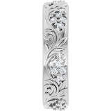 14K Gold Round Lab-Grown Diamond Accented Floral Band - 1.5mm Stones - White Gold - view 4