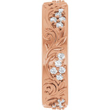 14K Gold Round Lab-Grown Diamond Accented Floral Band - 1.5mm Stones - Rose Gold - view 4