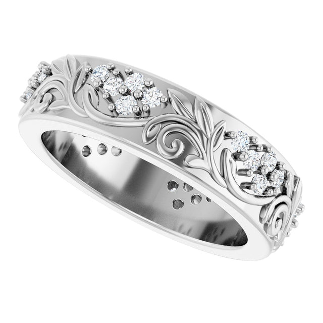 Platinum Round Lab-Grown Diamond Accented Floral Band - 1.5mm Stones - view 5