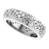 14K Gold Round Lab-Grown Diamond Accented Floral Band - 1.5mm Stones - White Gold - view 5