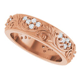14K Gold Round Lab-Grown Diamond Accented Floral Band - 1.5mm Stones - Rose Gold - view 5