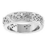 14K Gold Round Lab-Grown Diamond Accented Floral Band - 1.5mm Stones - White Gold - view 3