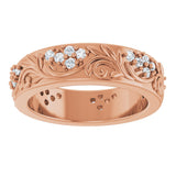 14K Gold Round Lab-Grown Diamond Accented Floral Band - 1.5mm Stones - Rose Gold - view 3