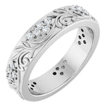 Platinum Round Lab-Grown Diamond Accented Floral Band - 1.5mm Stones