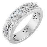 14K Gold Round Lab-Grown Diamond Accented Floral Band - 1.5mm Stones - White Gold