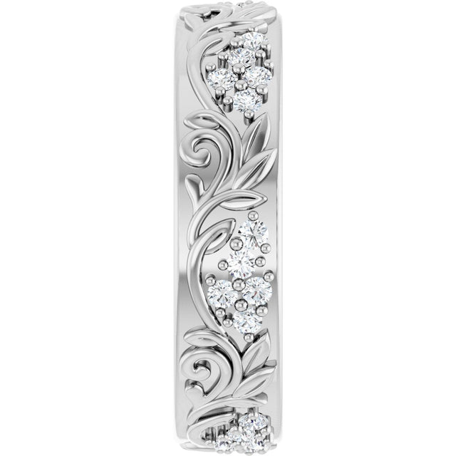 14K Gold Round Lab-Grown Diamond Accented Floral Band - 1.5mm Stones - White Gold - view 4