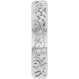 14K Gold Round Lab-Grown Diamond Accented Floral Band - 1.5mm Stones - White Gold - view 4
