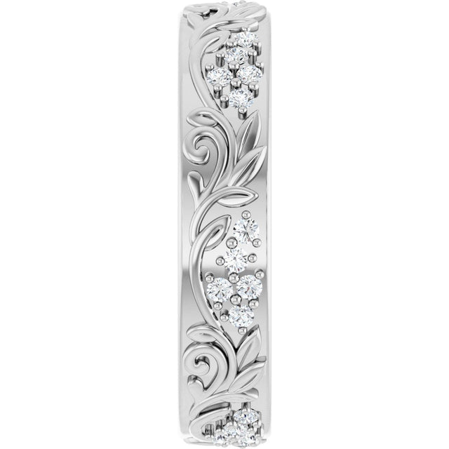 14K Gold Round Lab-Grown Diamond Accented Floral Band - 1.5mm Stones - White Gold - view 4