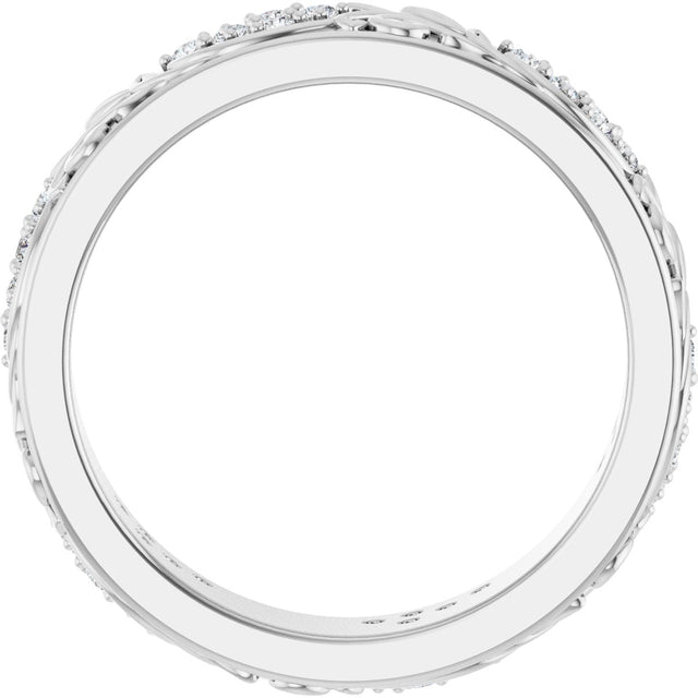 14K Gold Round Lab-Grown Diamond Accented Floral Band - 1.5mm Stones - White Gold - view 2