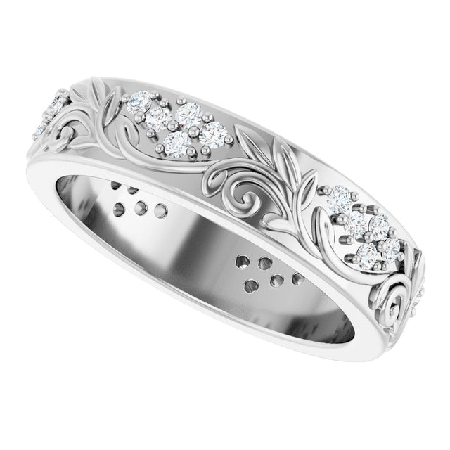 Platinum Round Lab-Grown Diamond Accented Floral Band - 1.5mm Stones - view 5