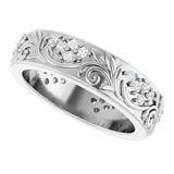 Platinum Round Lab-Grown Diamond Accented Floral Band - 1.5mm Stones - view 5
