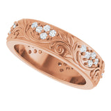 14K Gold Round Lab-Grown Diamond Accented Floral Band - 1.5mm Stones - Rose Gold - view 5