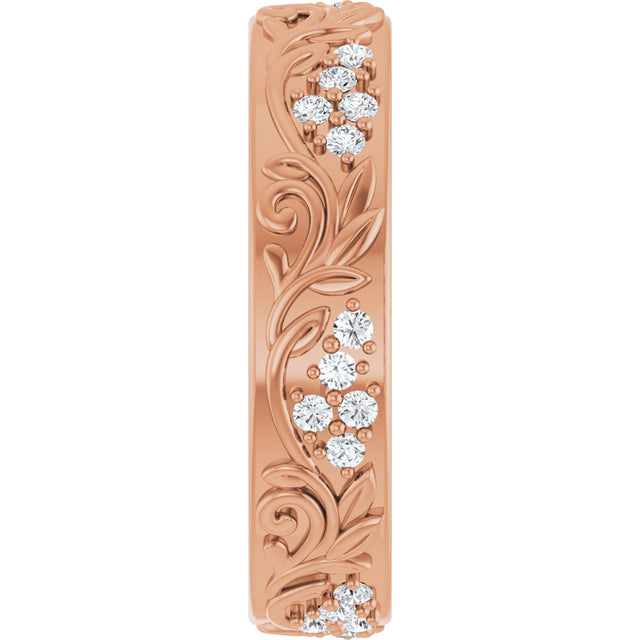 14K Gold Round Lab-Grown Diamond Accented Floral Band - 1.5mm Stones - Rose Gold - view 4