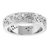 Platinum Round Lab-Grown Diamond Accented Floral Band - 1.5mm Stones - view 3