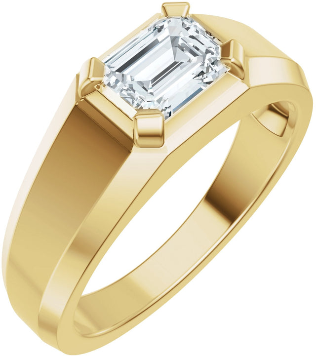 14K Gold Emerald Lab-Grown Diamond Beveled-Edge Solitaire Band - 1 CTW - Yellow Gold