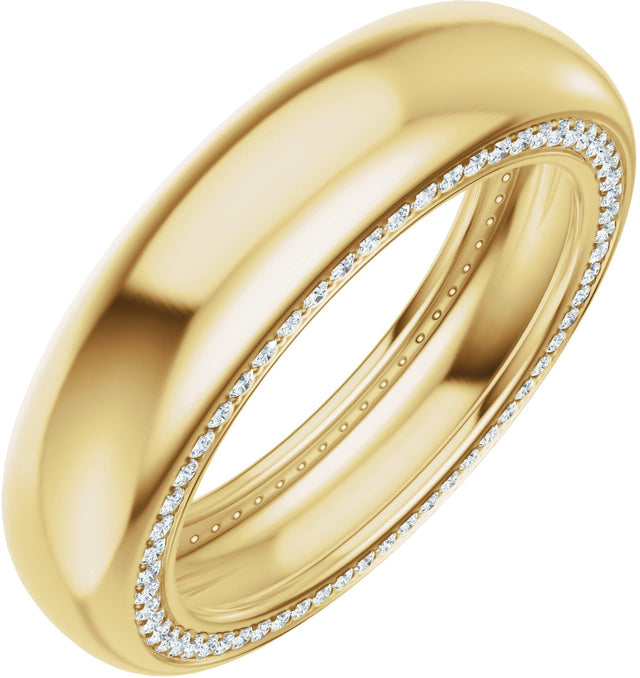 14K Gold Round Lab-Grown Diamond Accented Half Round Band - 1mm Stones - Yellow Gold