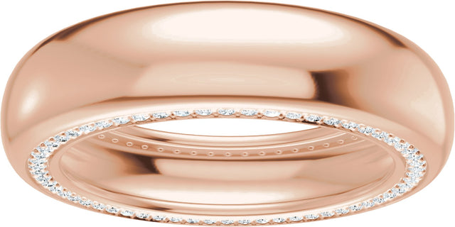 14K Gold Round Lab-Grown Diamond Accented Half Round Band - 1mm Stones - Rose Gold - view 3