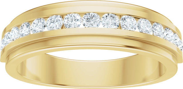 14K Gold Round Lab-Grown Diamond Stepped-Edge Channel-Set Flat Band - 5/8 CTW - Yellow Gold - view 3
