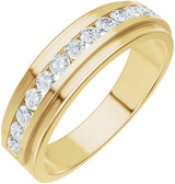 14K Gold Round Lab-Grown Diamond Stepped-Edge Channel-Set Flat Band - 5/8 CTW - Yellow Gold