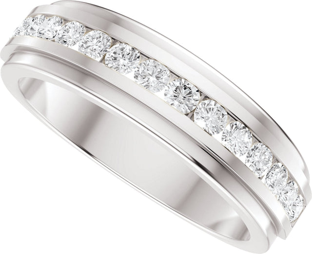 14K Gold Round Lab-Grown Diamond Stepped-Edge Channel-Set Flat Band - 5/8 CTW - White Gold - view 5