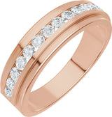 14K Gold Round Lab-Grown Diamond Stepped-Edge Channel-Set Flat Band - 5/8 CTW - Rose Gold