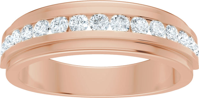 14K Gold Round Natural Diamond Stepped-Edge Channel-Set Flat Band - 5/8 CTW - Rose Gold - view 3