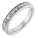 Platinum Round Natural Diamond Milgrain Edge Accented Floral Band - 02-06 CTW
